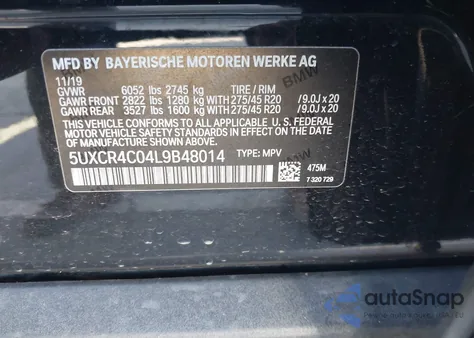 2020 BMW X5 Sdrive40I z USA, uszkodzony, nr VIN 5UXCR4C04L9B48014